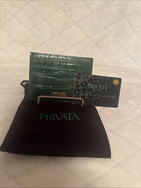 Privata Green Croc-Embossed Card Holder